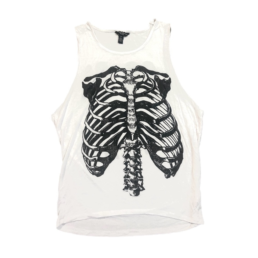 Skeleton Print White sparkly Tank Top with back cut out design
